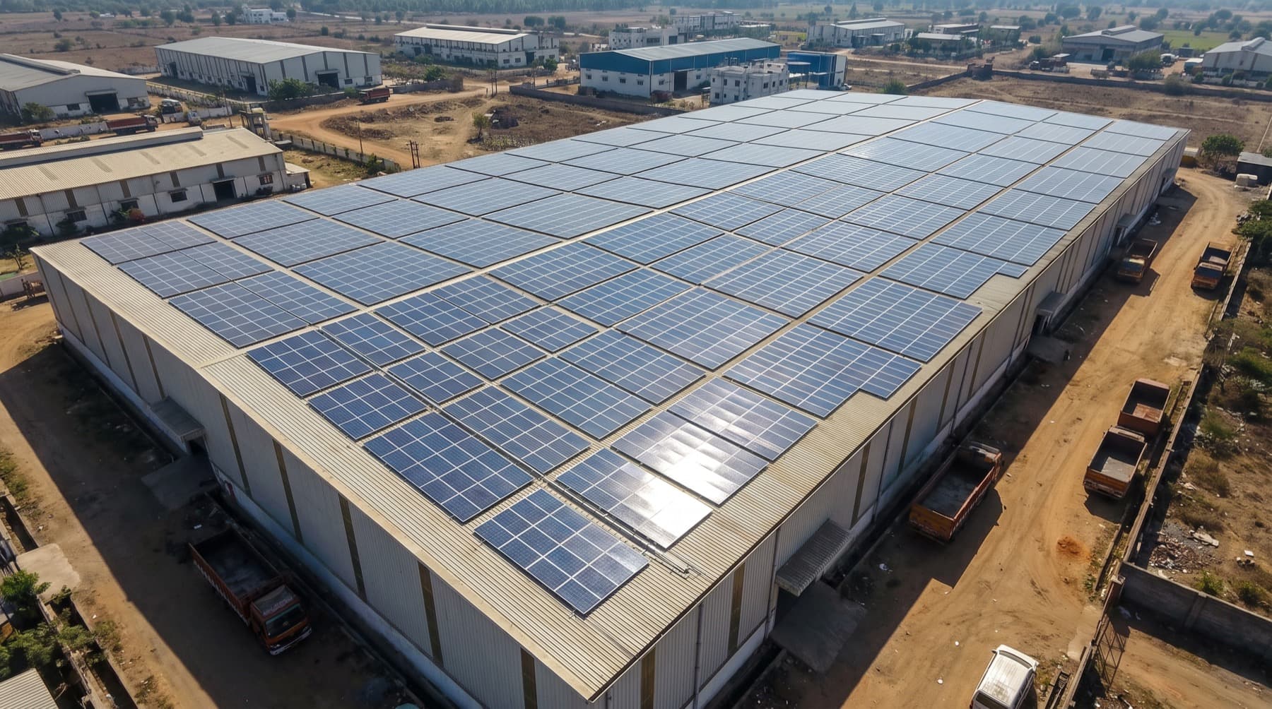 Large rooftop solar array on a commercial building